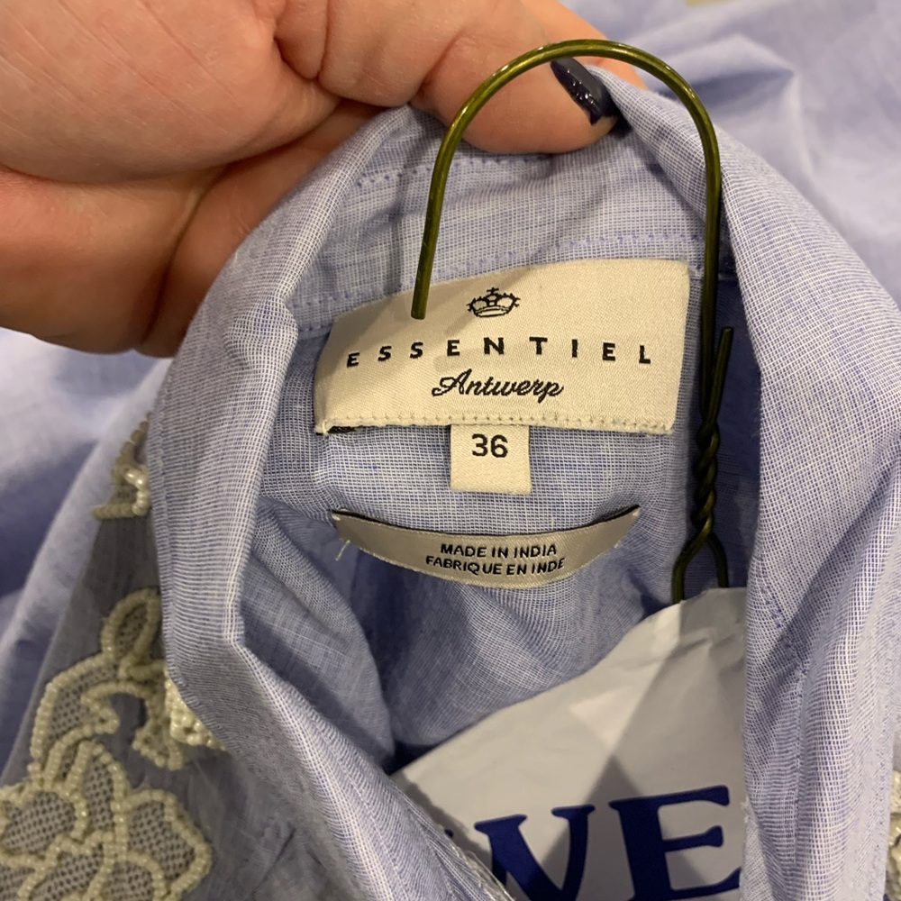 Designer Chambray Linen Handbeaded Button Down To… - image 4